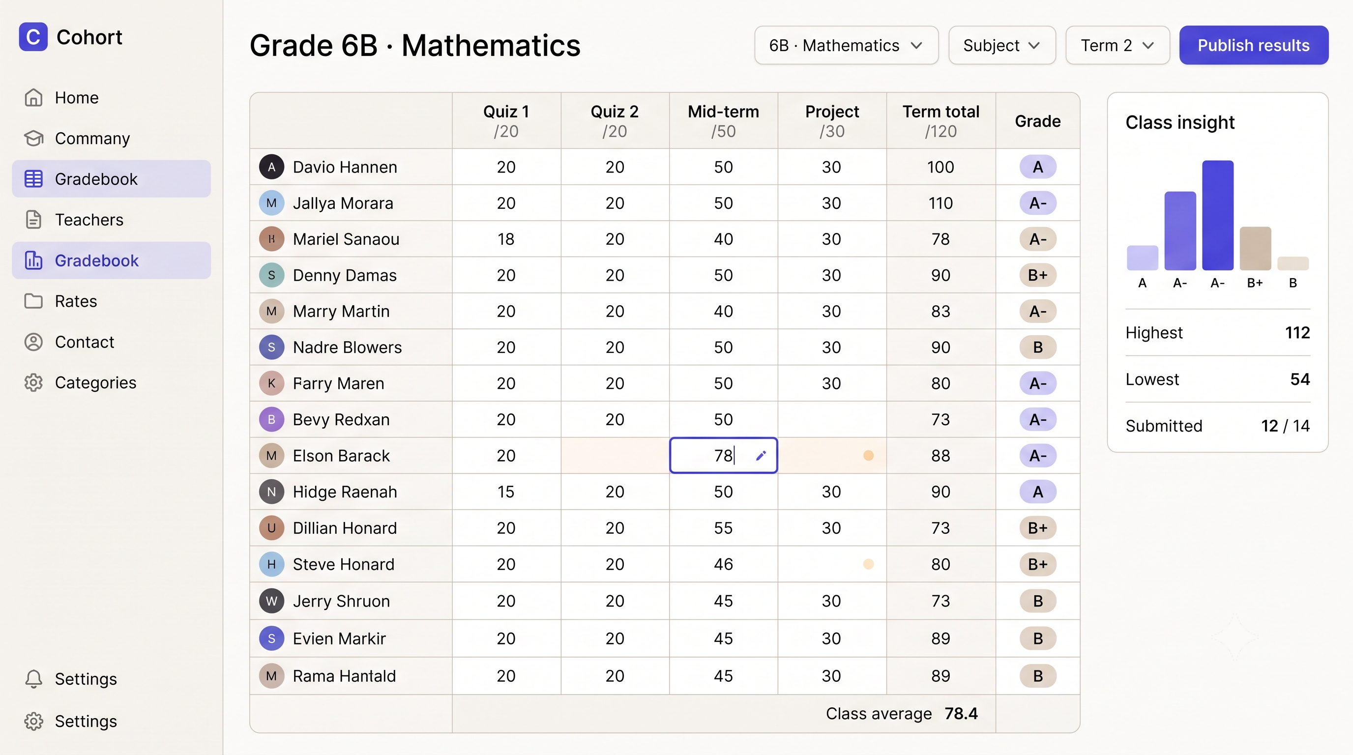 Cohort — Teacher gradebook designed for speed on a shared machine.