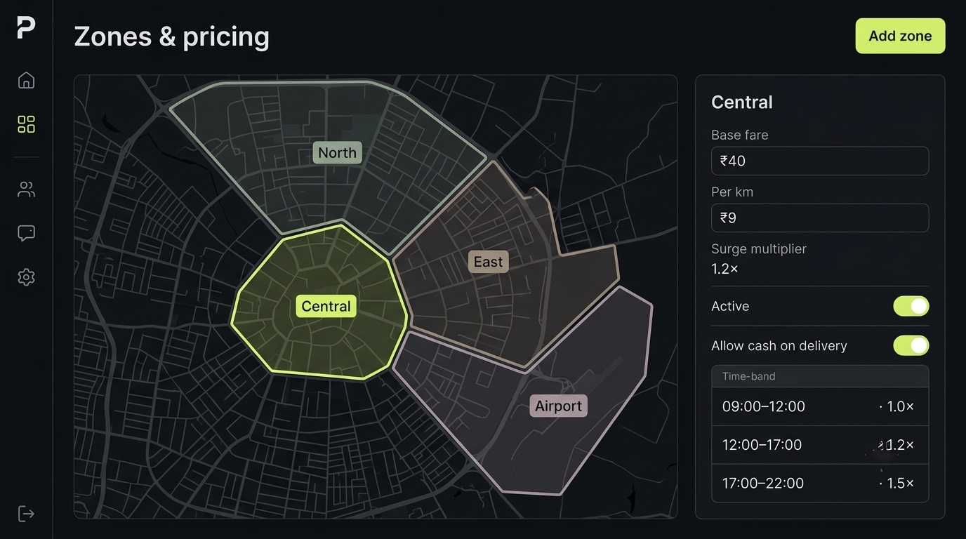 Pilot — Zone and pricing configuration for launching a new city.